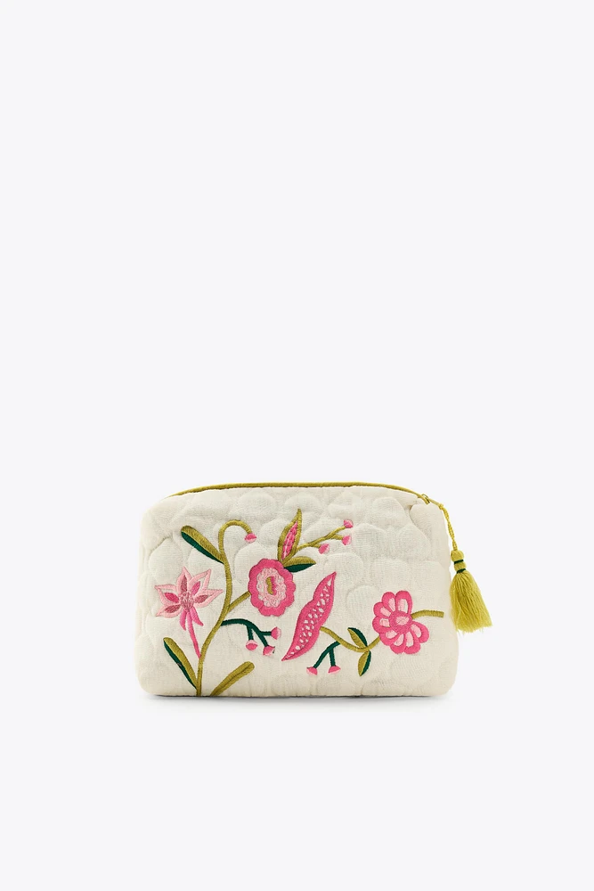 QUILTED TOILETRY BAG WITH CONTRAST EMBROIDERY