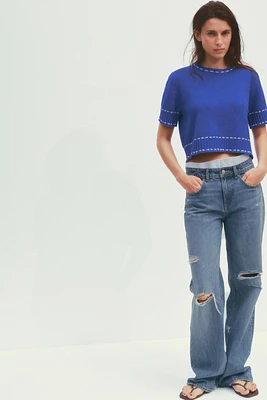 TOPSTITCH KNIT TOP