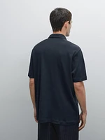 Short sleeve linen blend polo shirt