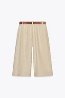 BELTED LINEN LONG SHORTS