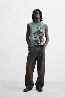 WASHED PRINT KNIT T-SHIRT