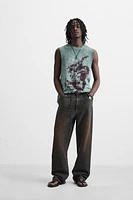 WASHED PRINT KNIT T-SHIRT