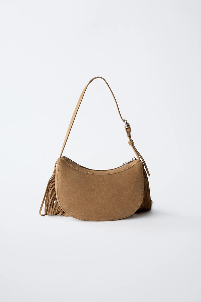 SUEDE FRINGE SHOULDER BAG