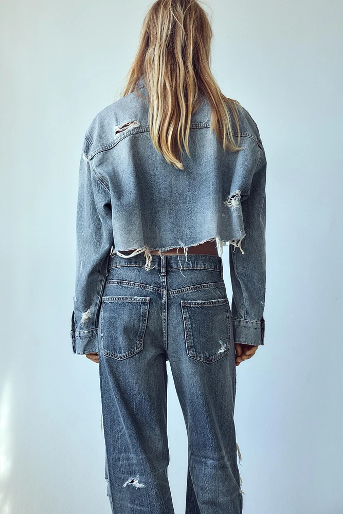 TRF CROPPED RIPPED DENIM OVERSHIRT