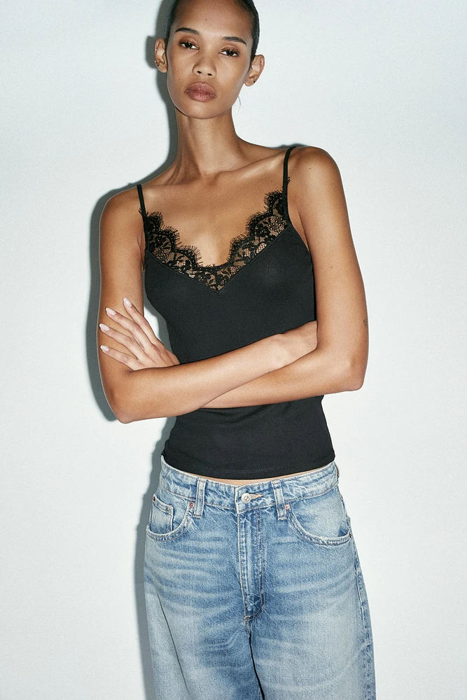RIB TANK TOP WITH LACE
