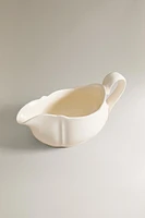 EARTHENWARE GRAVY BOAT WITH RAISED-EDGE DETAIL