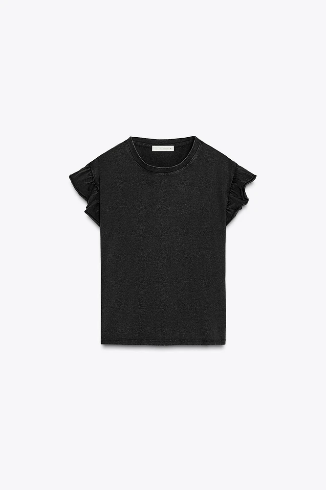 WASHED EFFECT RUFFLE T-SHIRT