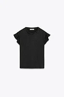 WASHED EFFECT RUFFLE T-SHIRT