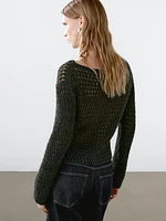 Pull en maille ajourée de coton mélang