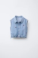 EMBROIDERED CHERRY DENIM SHIRT