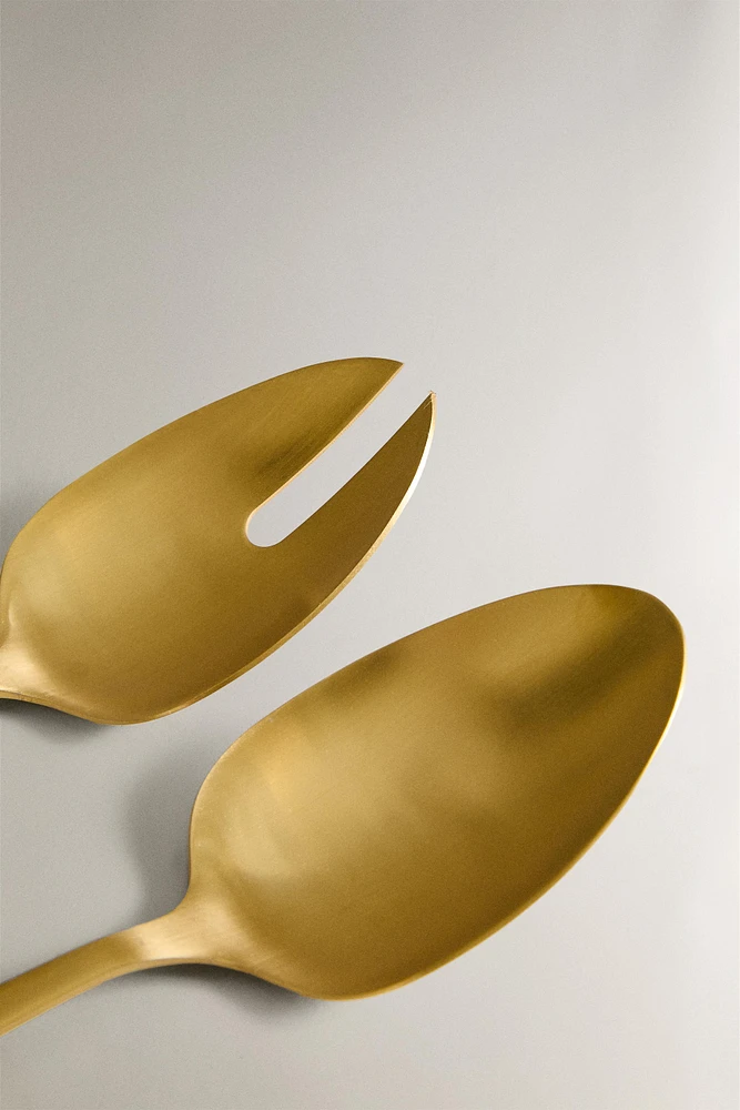 LOT DE 2 DE COUVERTS À SALADE EN ACIER DORÉ