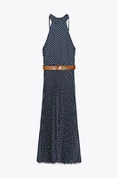 POLKA DOT MIDI HALTER DRESS WITH BELT