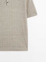 Cotton and linen blend knit polo sweater