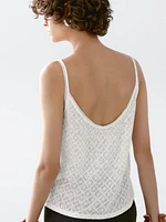 Openwork strappy linen blend top