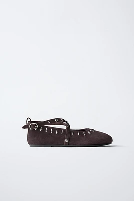 STUDDED SUEDE BALLET FLATS