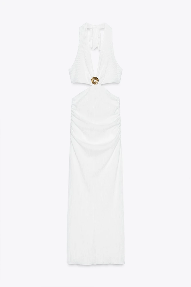 BEADED TEXTURED MIDI DRESS