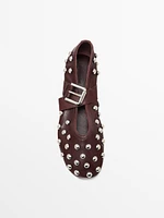 Ballet flats with studded buckles