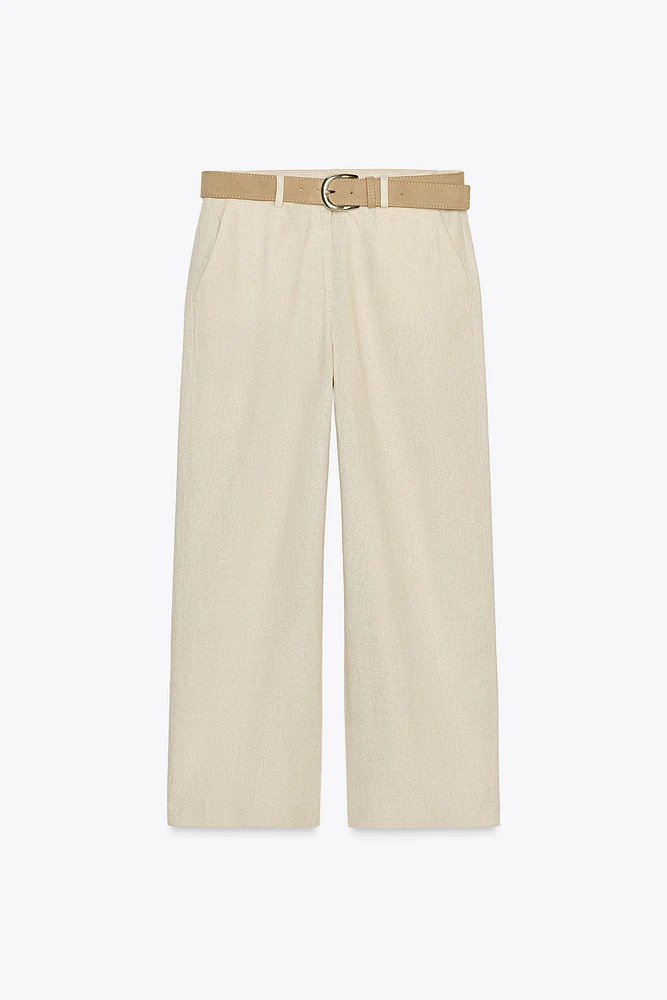 PANTALON JUPE-CULOTTE AVEC CEINTURE EN LIN