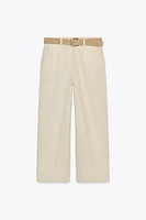 PANTALON JUPE-CULOTTE AVEC CEINTURE EN LIN