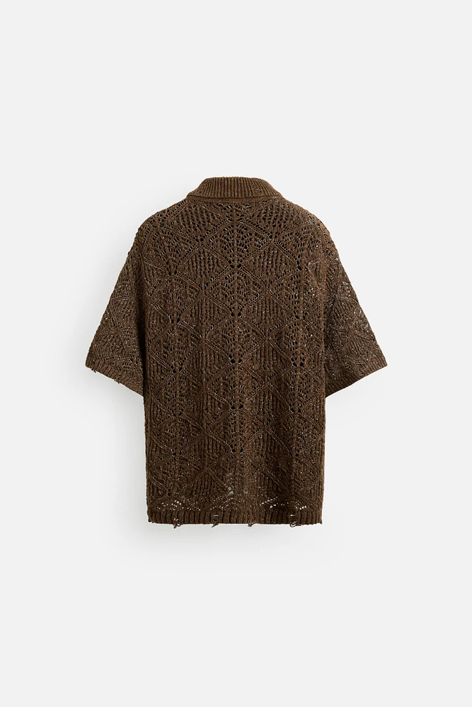 TEXTURED KNIT DISTRESSED SHIRT