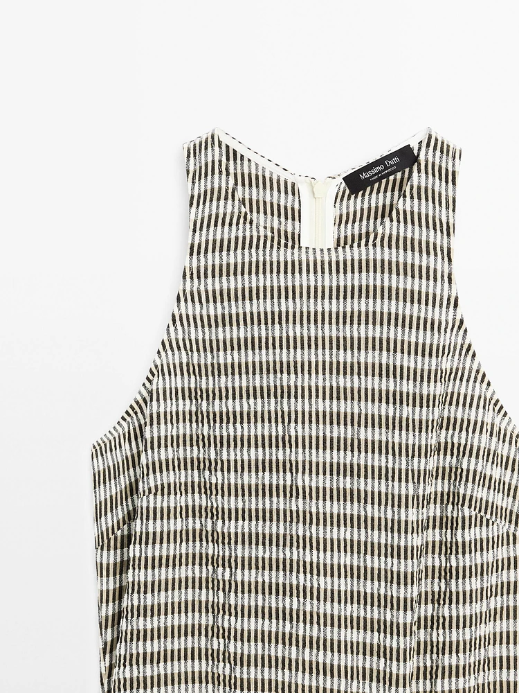 Long check cotton flounce dress