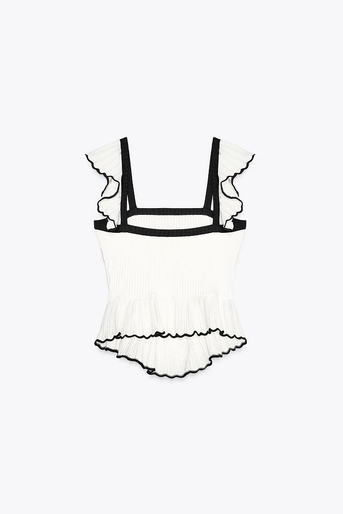 CONTRAST RUFFLE TOP