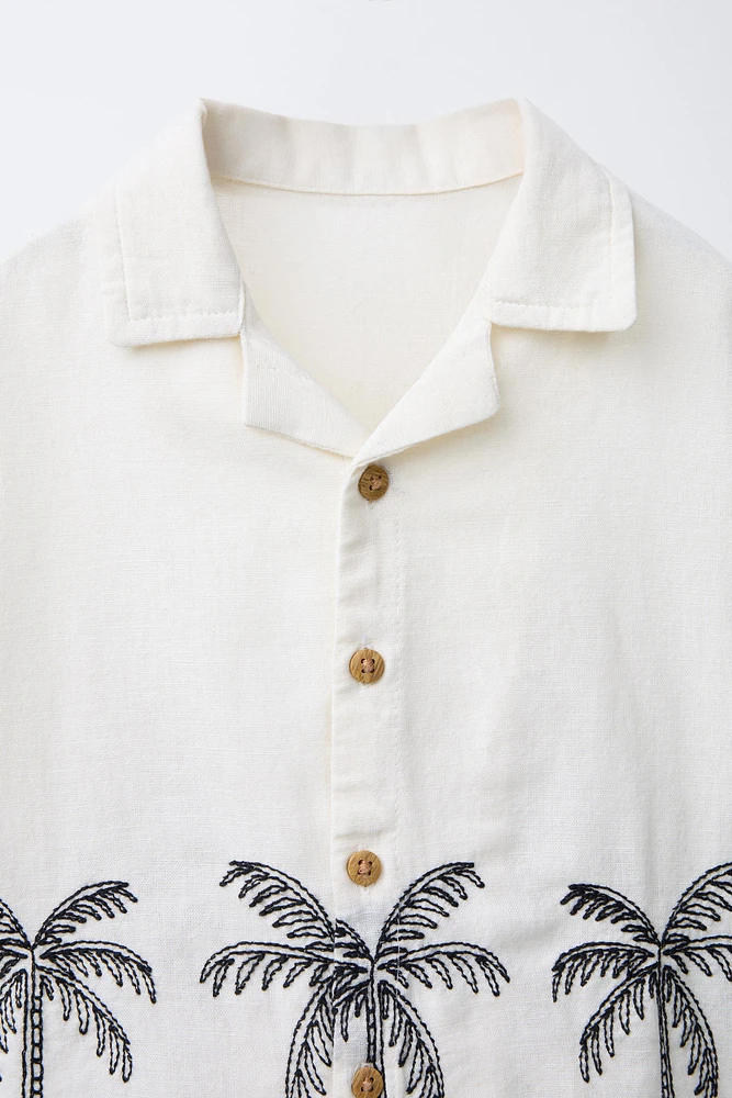 CHEMISE EN COTON ET LIN BRODÉ PALMIERS