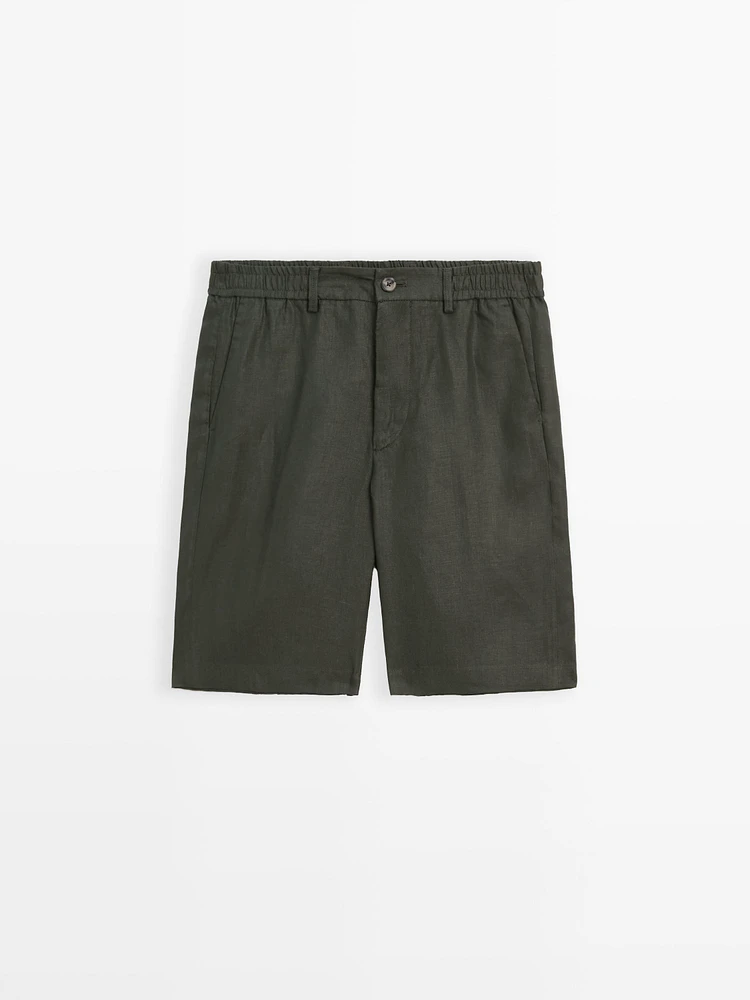 100% linen semi-jogger fit Bermuda shorts