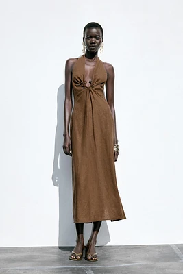 LINEN BUCKLE MIDI DRESS