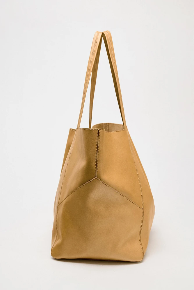 LARGE LEATHER TOPSTITCHED SHOPPER