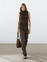 Creased-effect funnel neck top