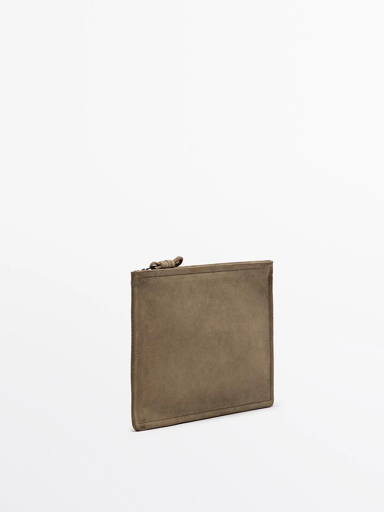 Small split suede leather pouch bag with knot