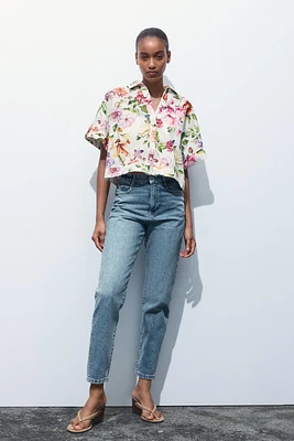 CHEMISE COURTE EN POPELINE À IMPRIMÉ FLORAL