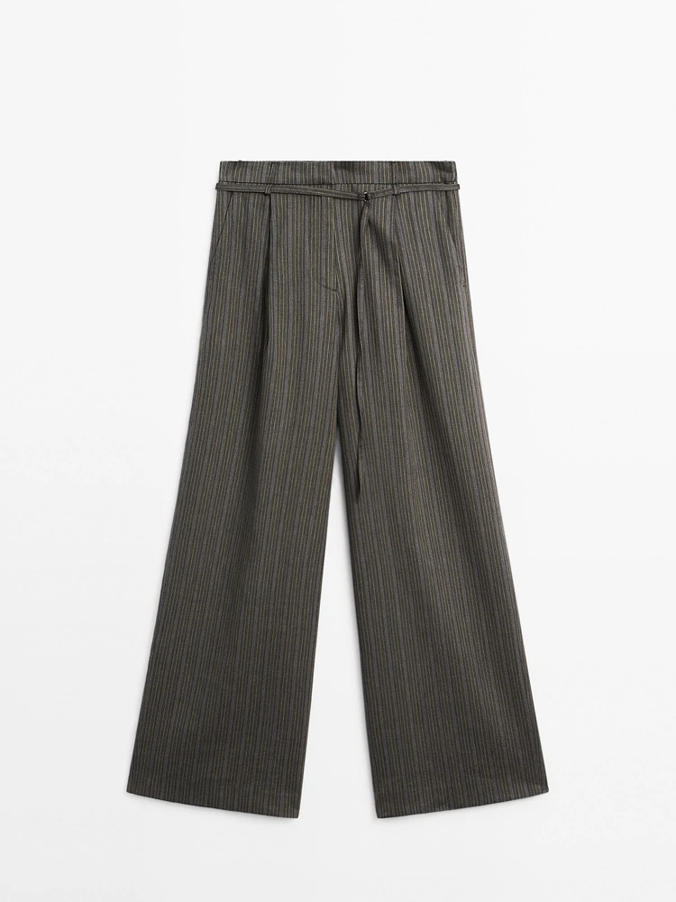 Striped cotton blend trousers
