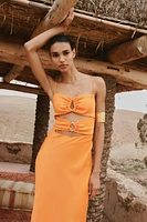ROBE MI-LONGUE SATINÉE AJOURÉE