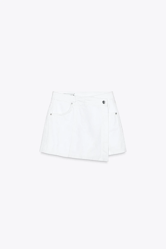 Z1975 JUPE-CULOTTE CROISÉE EN JEAN