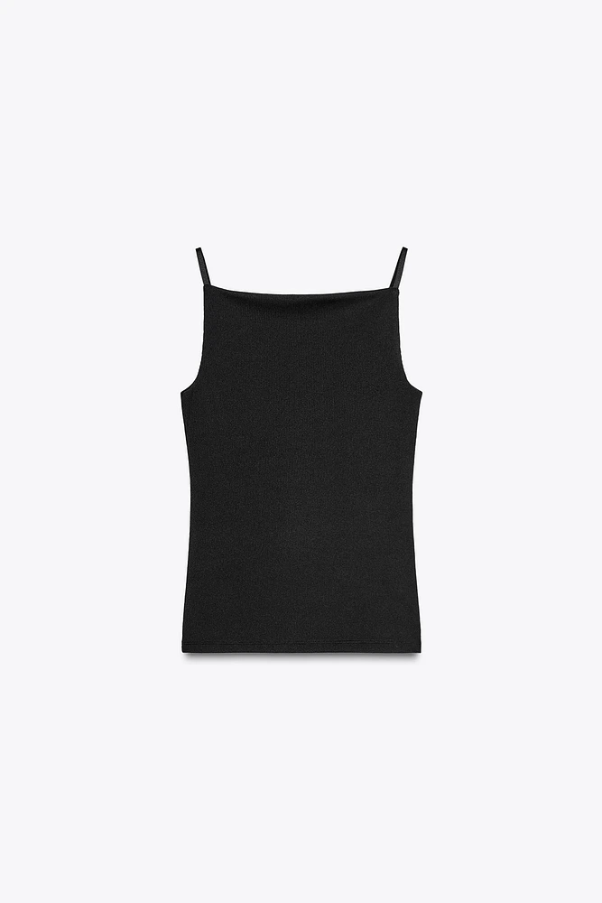 RIB KNIT POLYAMIDE STRAPPY TOP