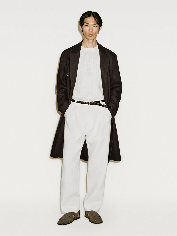 Pantalon à double pince 100 % lin