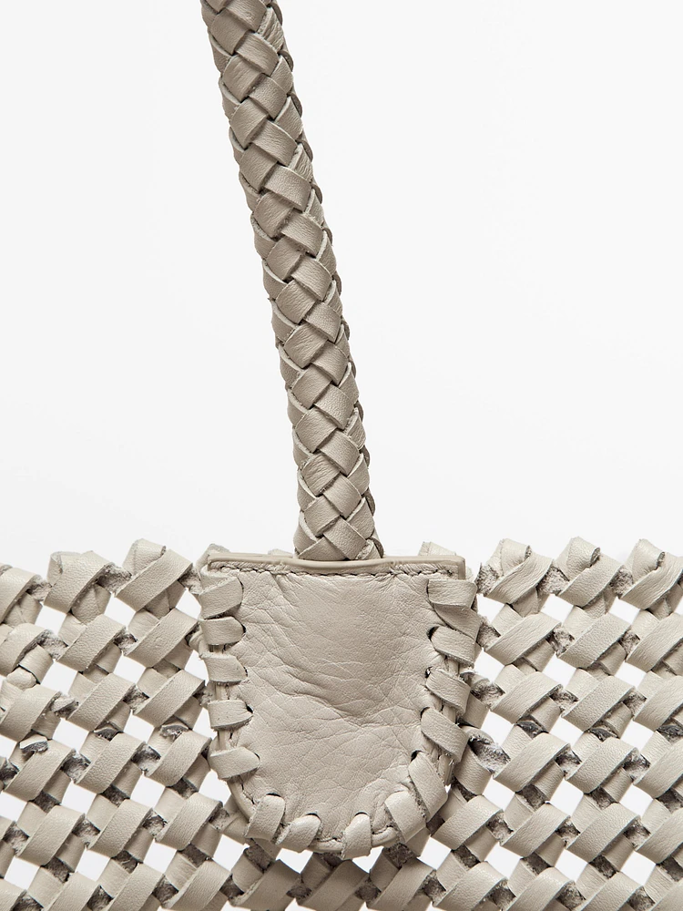 Sac cabas tressé en cuir nappa