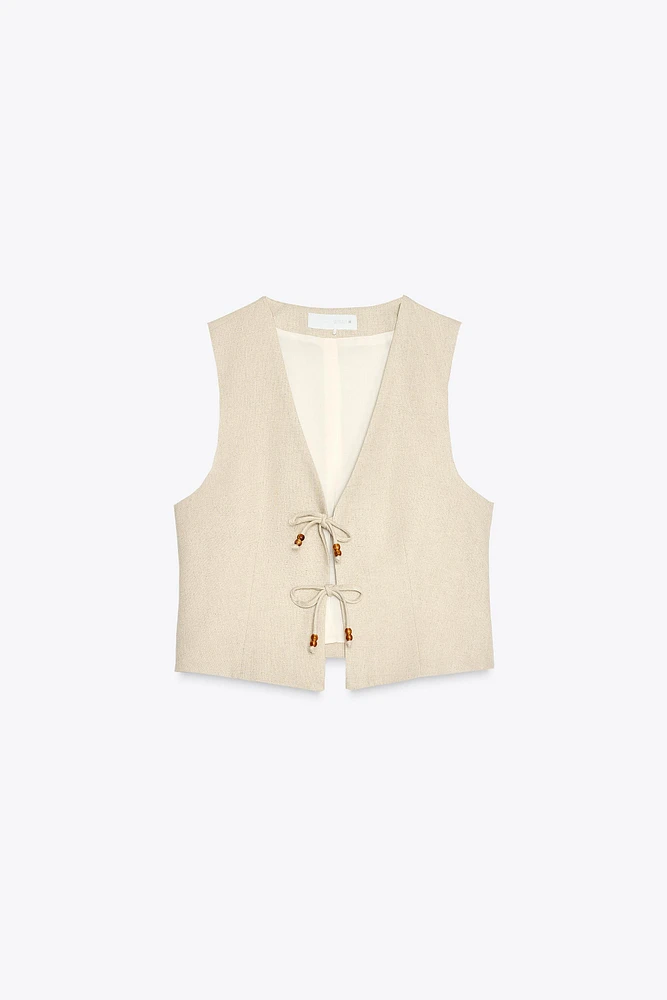 BEADED LINEN VEST