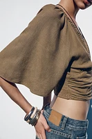 LINEN BLEND BLOUSE WITH RUFFLE SLEEVES