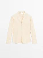 Flowing linen shirt with stand collar
