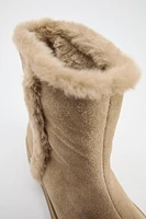 LOW HEEL FAUX FUR SUEDE ANKLE BOOTS