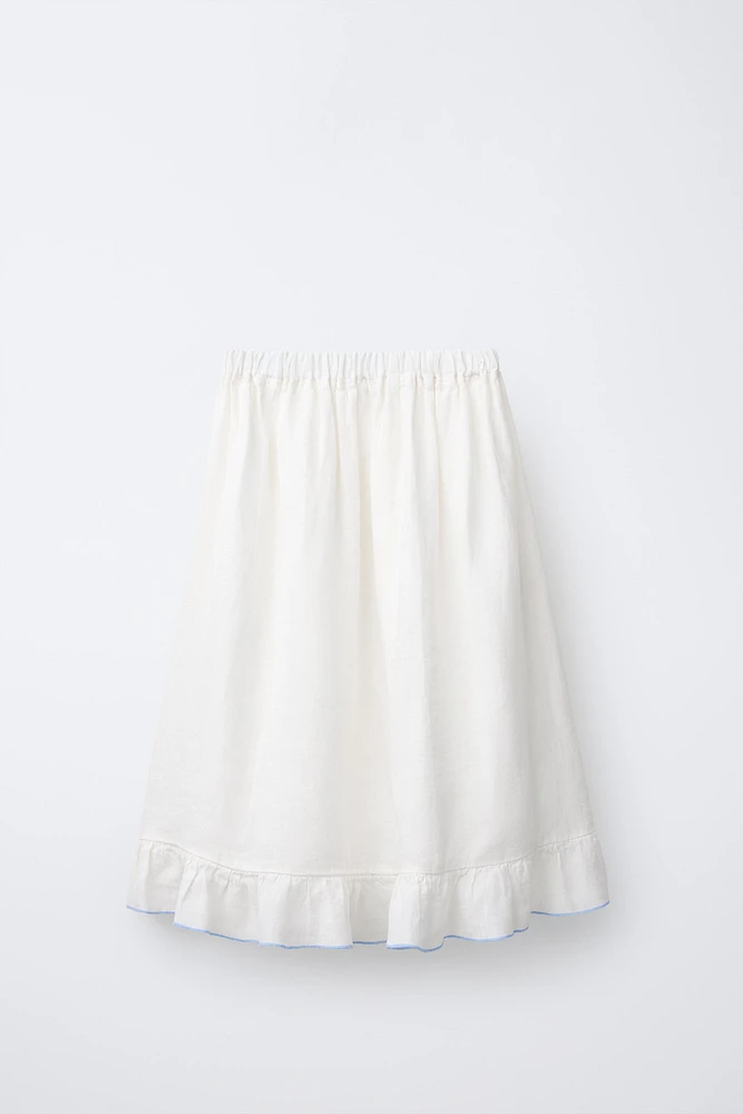 100% LINEN MIDI SKIRT