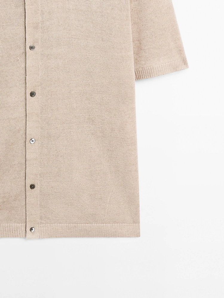 100% linen knit polo collar sweater