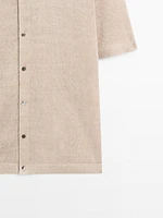 100% linen knit polo collar sweater
