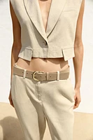 PANTALON JUPE-CULOTTE AVEC CEINTURE EN LIN