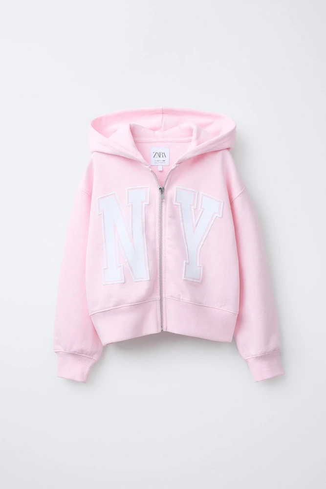 VARSITY ZIP-UP CROPPED HOODIE