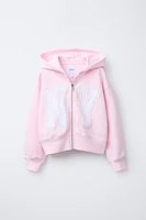 VARSITY ZIP-UP CROPPED HOODIE