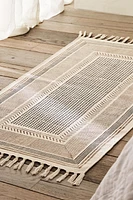 RECTANGULAR BLOCK PRINT COTTON AREA RUG WITH FRINGING